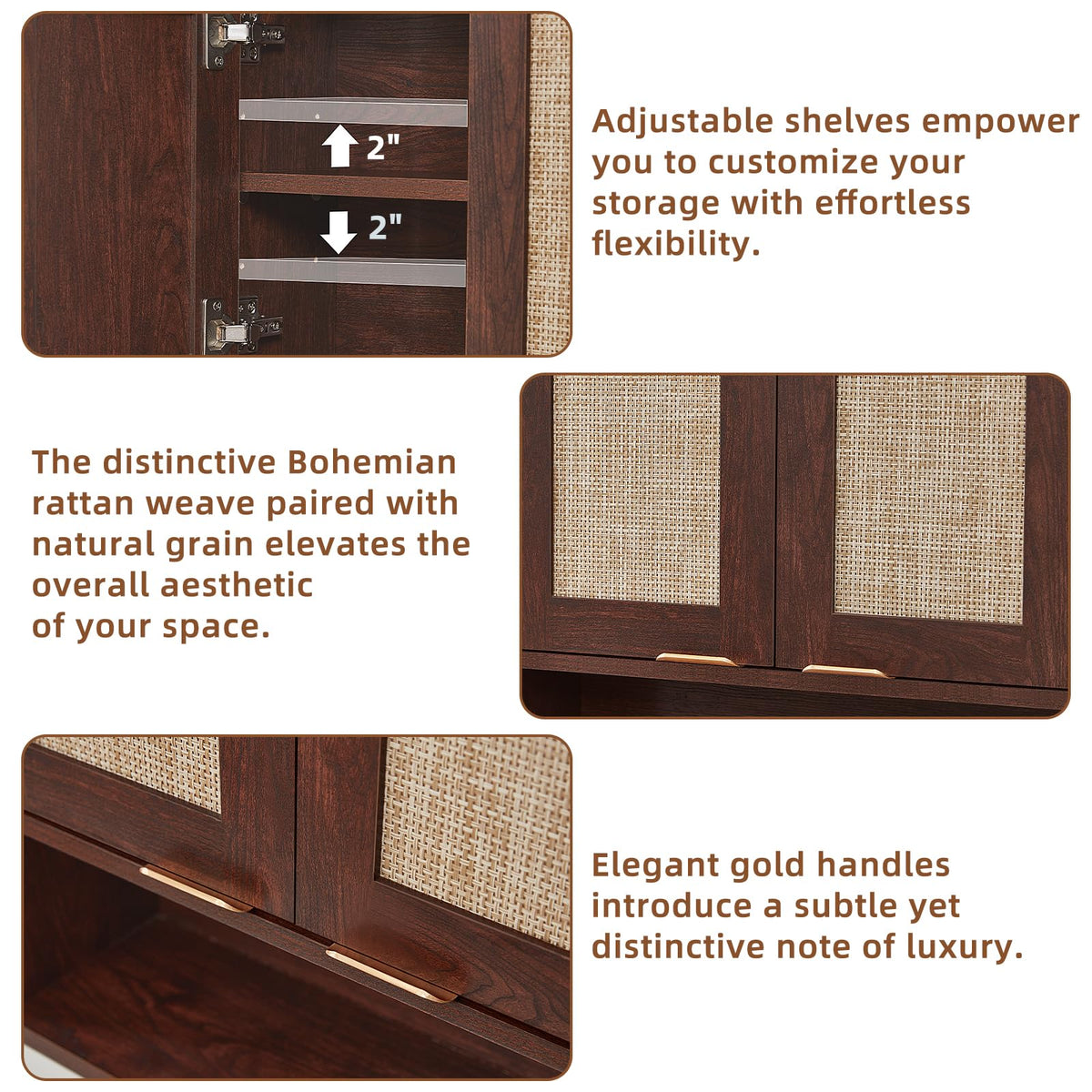 LEYAOYAO 68" Boho Over the Toilet Storage Cabinet with Rattan Sliding Door