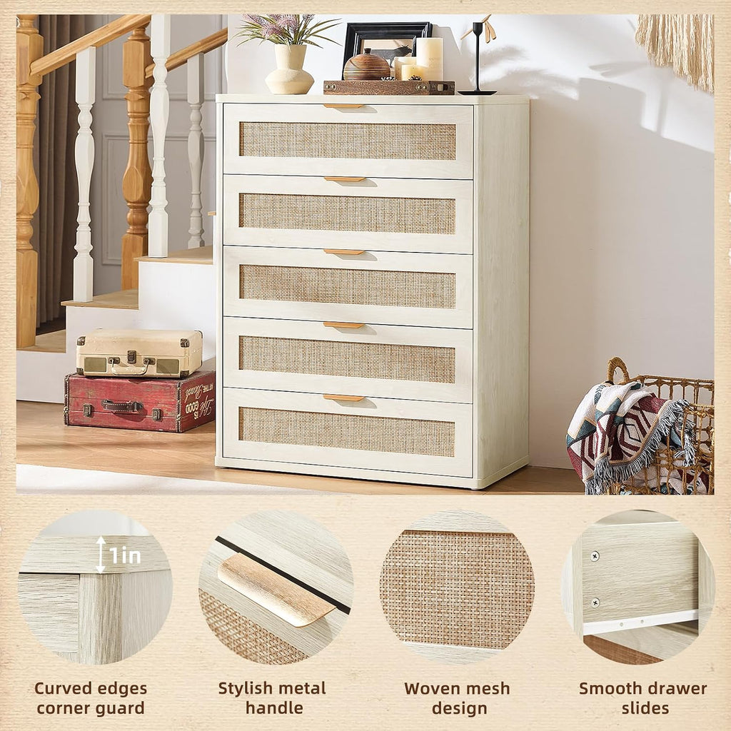 LEYAOYAO Rattan 23" Nightstands with Charger Station 2 Drawers