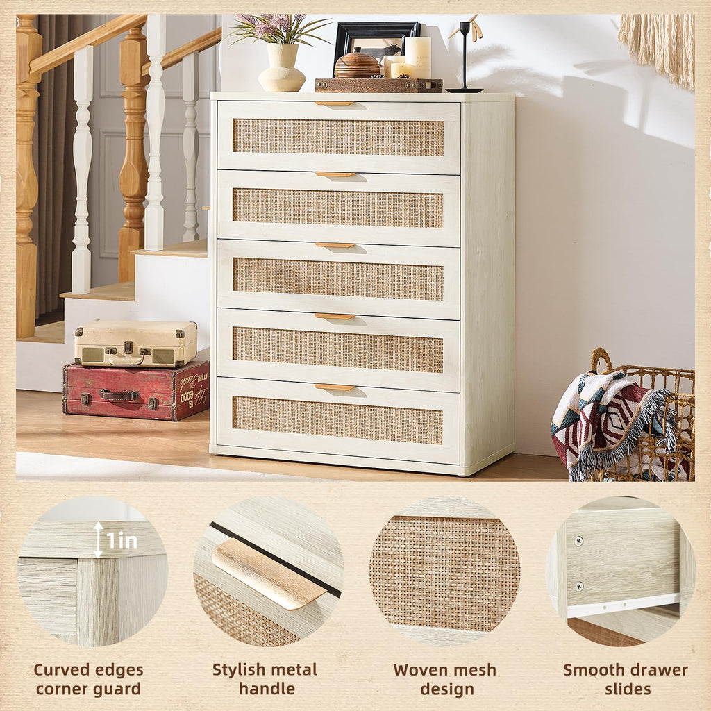 LEYAOYAO Rattan Bedroom Dresser Set of 2, Boho Wood 48" Wide 6 Drawers Dresser for Bedroom and 31.5" Tall 5 Drawers Dressers, Bedrooms Furniture, Dressers & Chests of Drawers, Living Room, Hallway