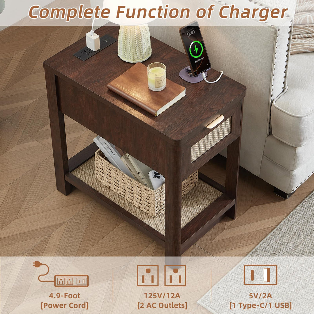 Lerliuo 24 x 14'' Narrow Night Stand Set 2 with Charger USB Ports