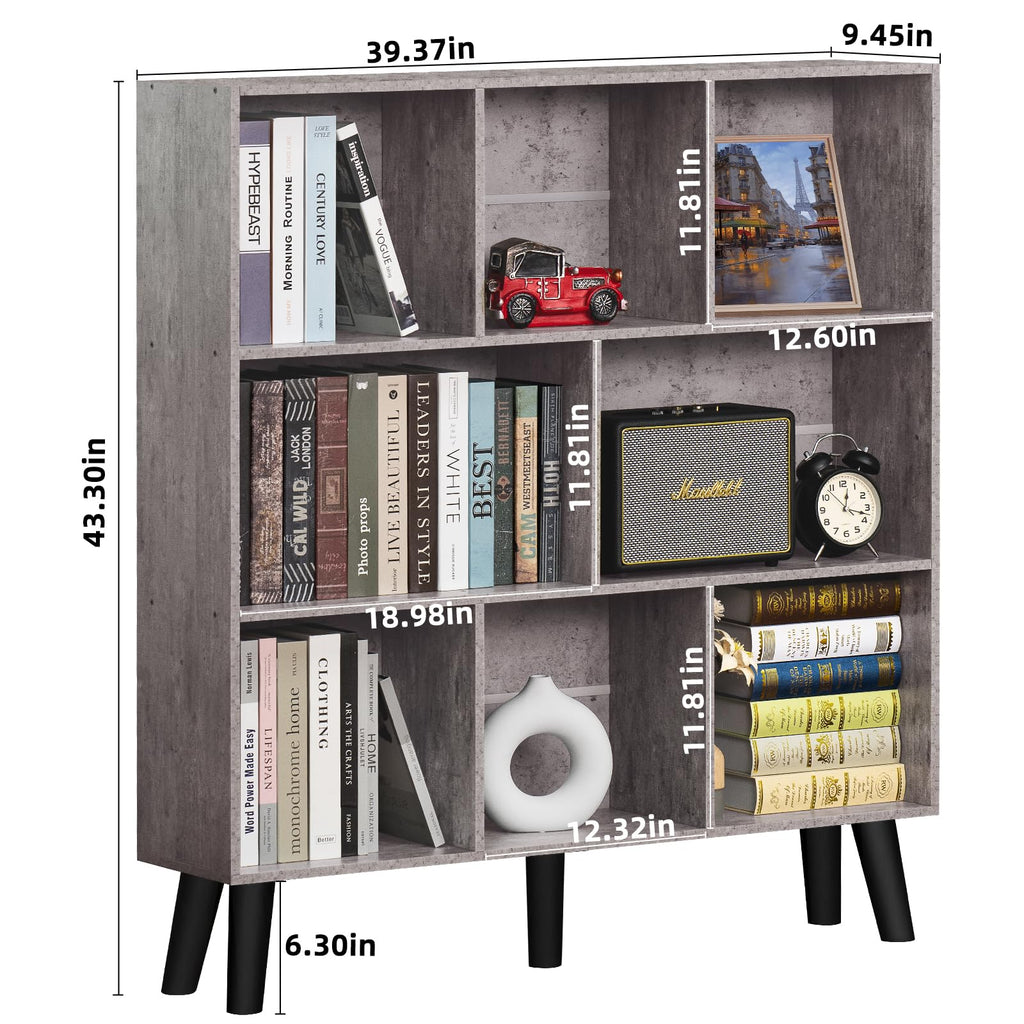 LEYAOYAO Cube Bookshelf, Mid-Century Modern Book Shelf with Legs, Brown