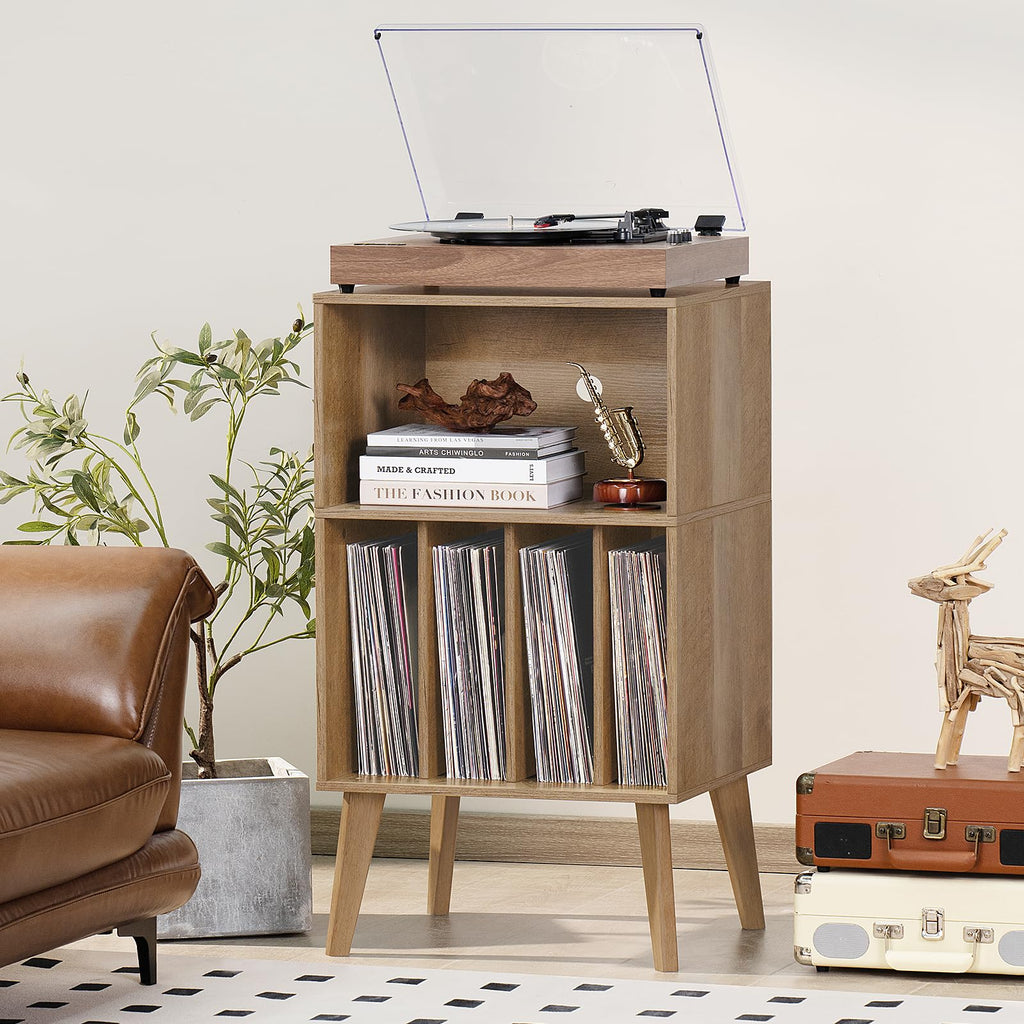Lerliuo Record Player Stand, Walnut Turntable Stand Holds up to 160 Albums