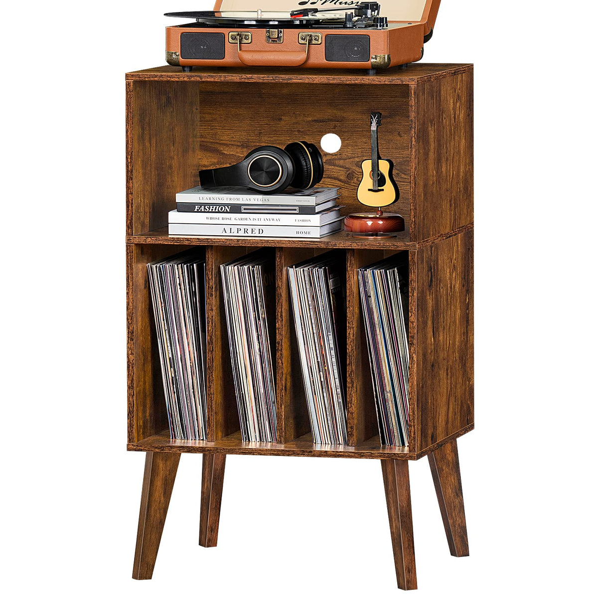 Lerliuo Record Player Stand, Walnut Turntable Stand Holds up to 160 Albums