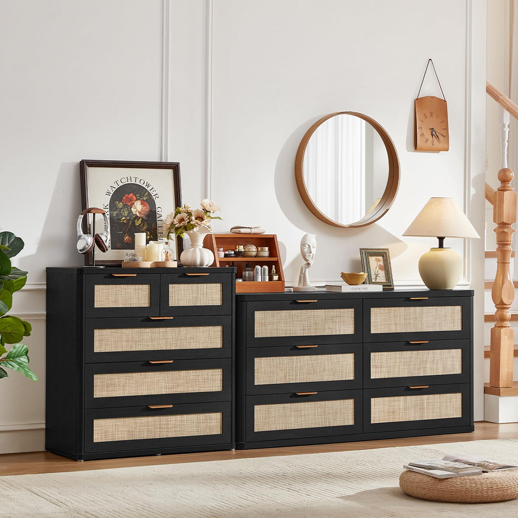 LEYAOYAO Rattan Dresser for Bedroom, 41" Tall Chest of Drawers