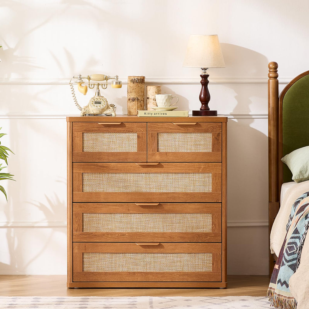 LEYAOYAO Rattan Bedroom Dresser Set of 2, Boho Wood 48" Wide 6 Drawers Dresser for Bedroom and 31.5" Tall 5 Drawers Dressers, Bedrooms Furniture, Dressers & Chests of Drawers, Living Room, Hallway