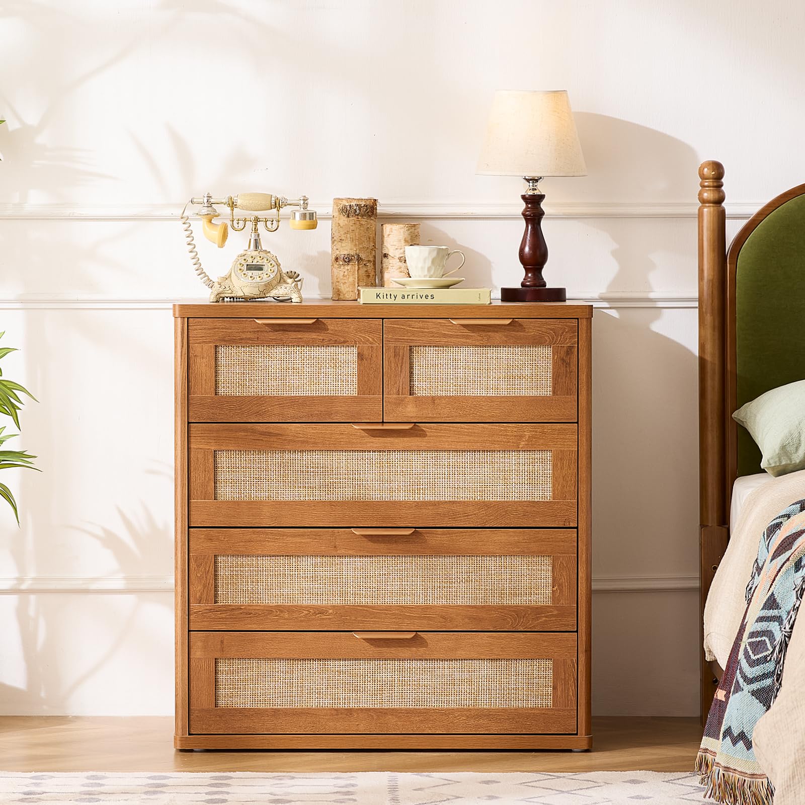 LEYAOYAO Rattan Bedroom Dresser Set of 2, Boho Wood 48" Wide 6 Drawers Dresser for Bedroom and 31.5" Tall 5 Drawers Dressers, Bedrooms Furniture, Dressers & Chests of Drawers, Living Room, Hallway
