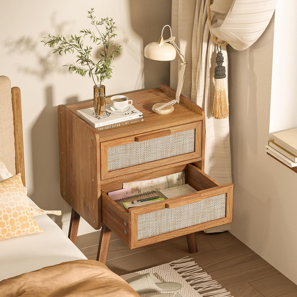 Lerliuo Rattan Nightstands Set of 2 for Bedroom, 2 Drawers
