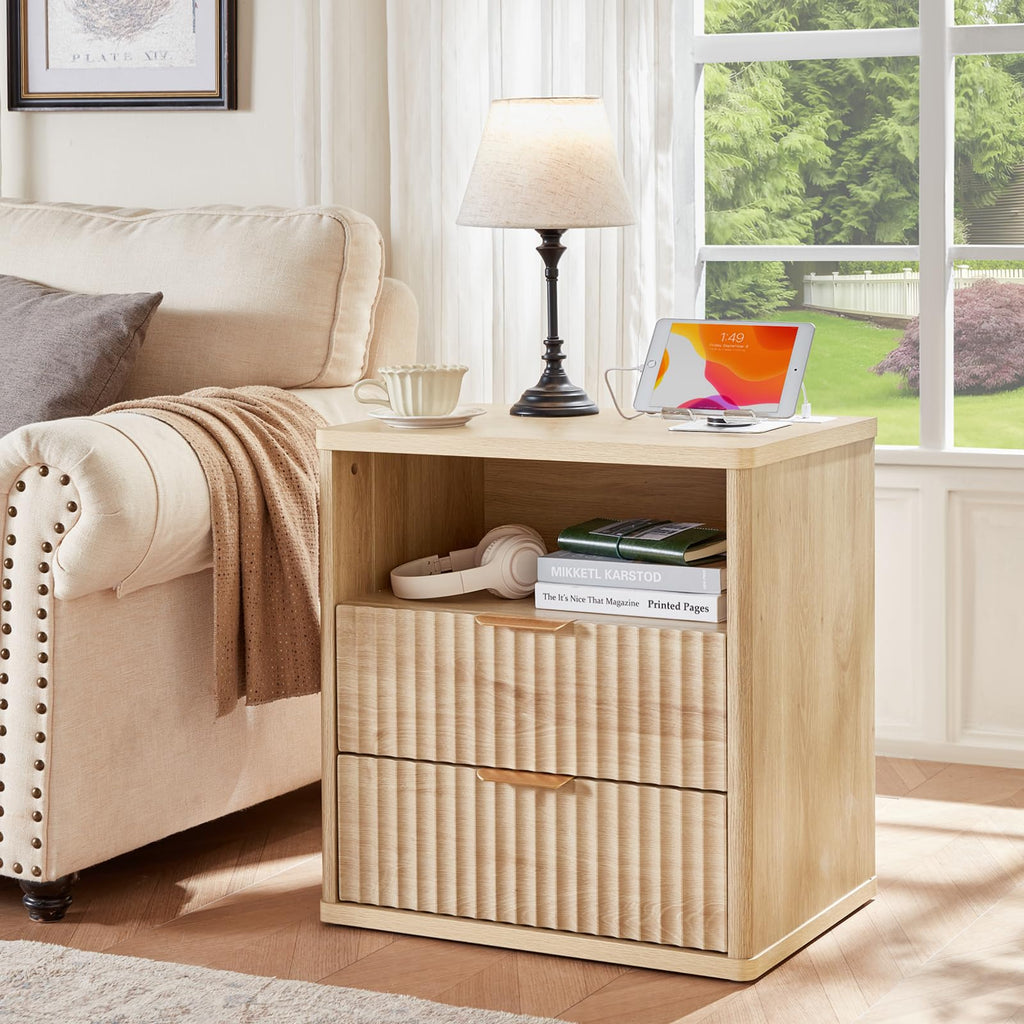 LEYAOYAO 48" Wide Fluted Dresser and 1 Drawers 23" Nightstand Set of 2, Wooden Dresser & Night Stand with Charging Station, 3 Piece Bedroom Furniture Set, Chest of Drawer for Living Room,Antique White