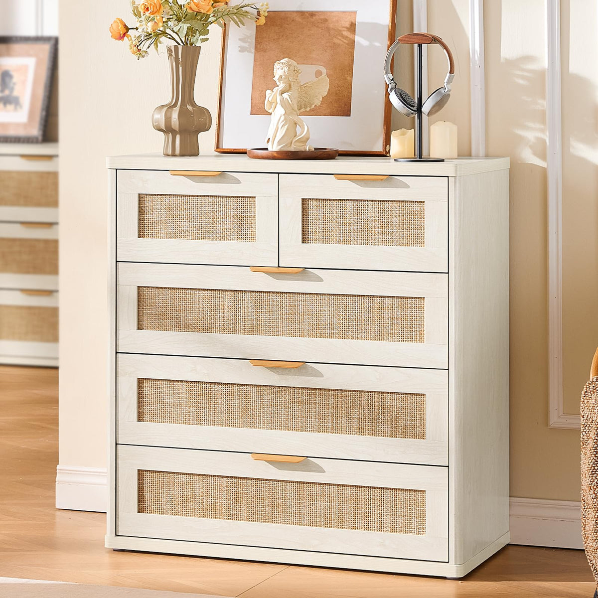 LEYAOYAO Rattan Dresser for Bedroom, 41" Tall Chest of Drawers
