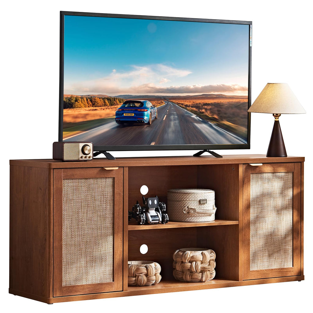 LEYAOYAO Rattan TV Stands for Living Room, Walnut