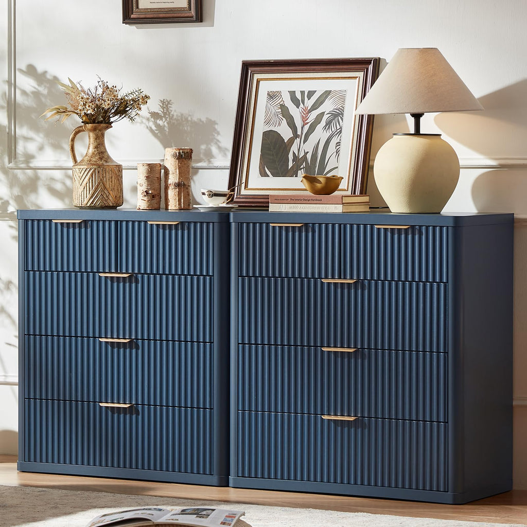 LEYAOYAO Fluted 5 Drawers Dresser for Bedroom, 41" Tall Modern Chest of Drawers with Metal Handle, Curved Profile Design,Natural Wood Drawer Organizer for Bedroom, Living Room, Hallway, Entryway
