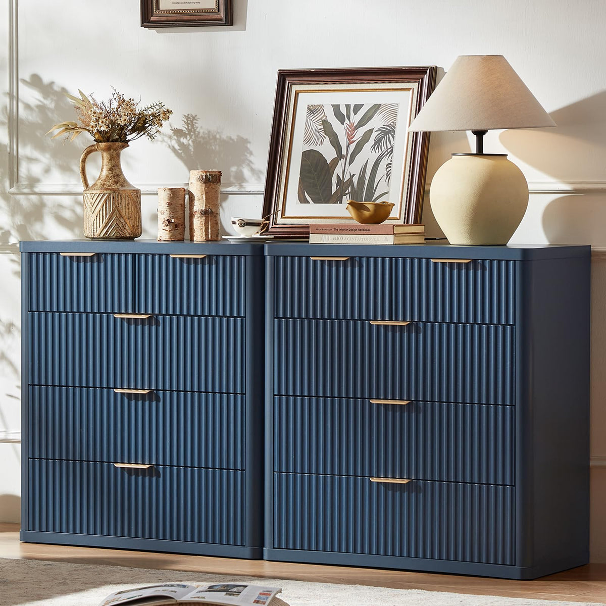 LEYAOYAO Fluted 5 Drawers Dresser for Bedroom, 41" Tall Modern Chest of Drawers with Metal Handle, Curved Profile Design,Natural Wood Drawer Organizer for Bedroom, Living Room, Hallway, Entryway
