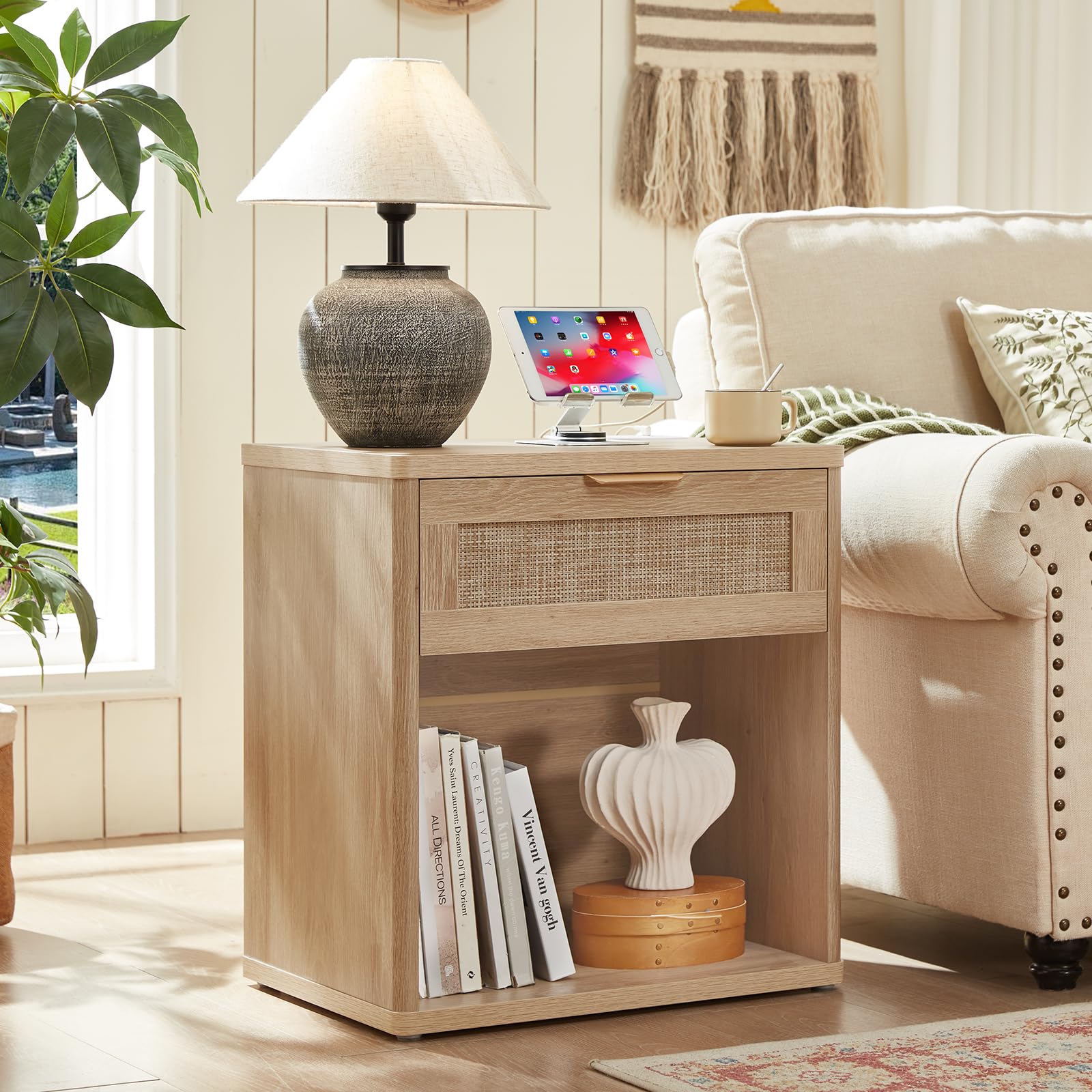 LEYAOYAO Rattan Dresser and Nightstand Sets 4 Piece, Natural