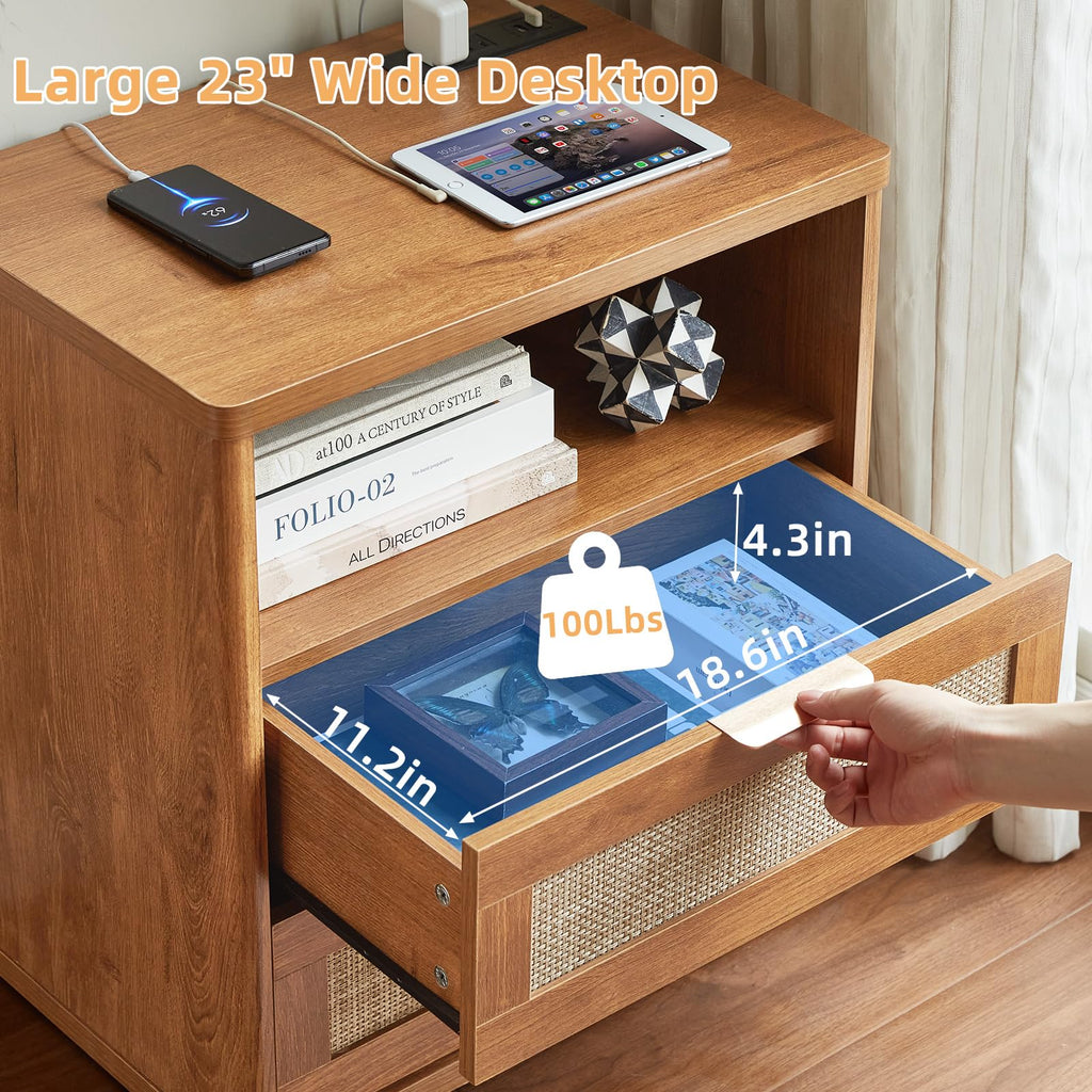 LEYAOYAO Rattan Dresser and Nightstand Sets 4 Piece, Natural
