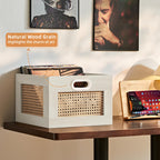 LEYAOYAO Vinyl Record Storage, Rattan Record Crate for Vinyl Albums Holder