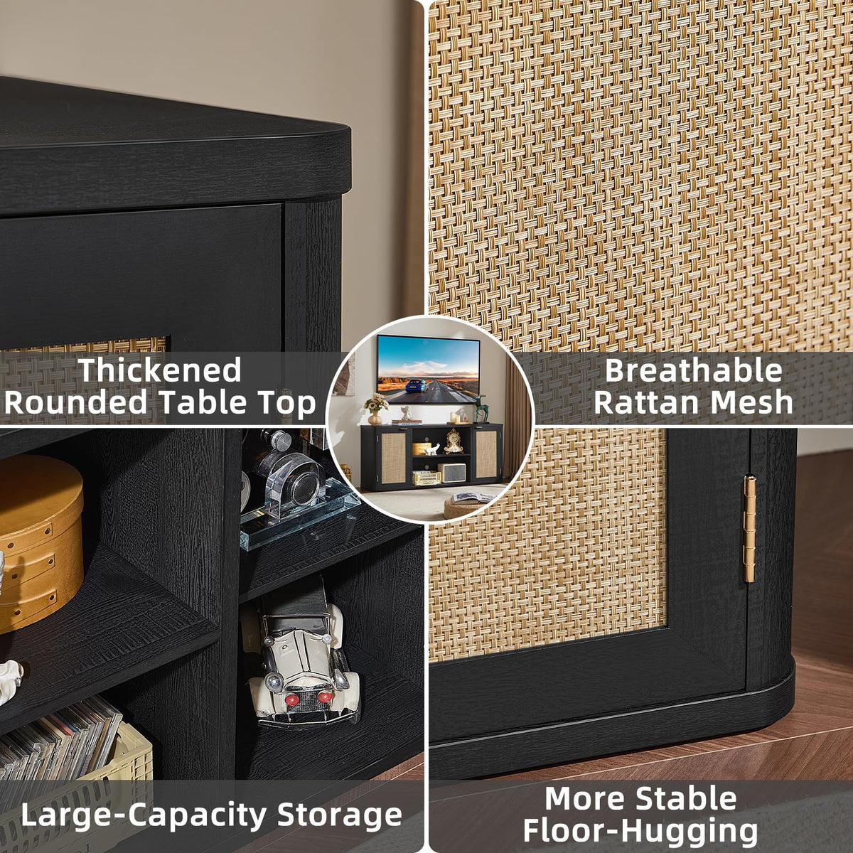 LEYAOYAO Rattan TV Stands for Living Room, Walnut