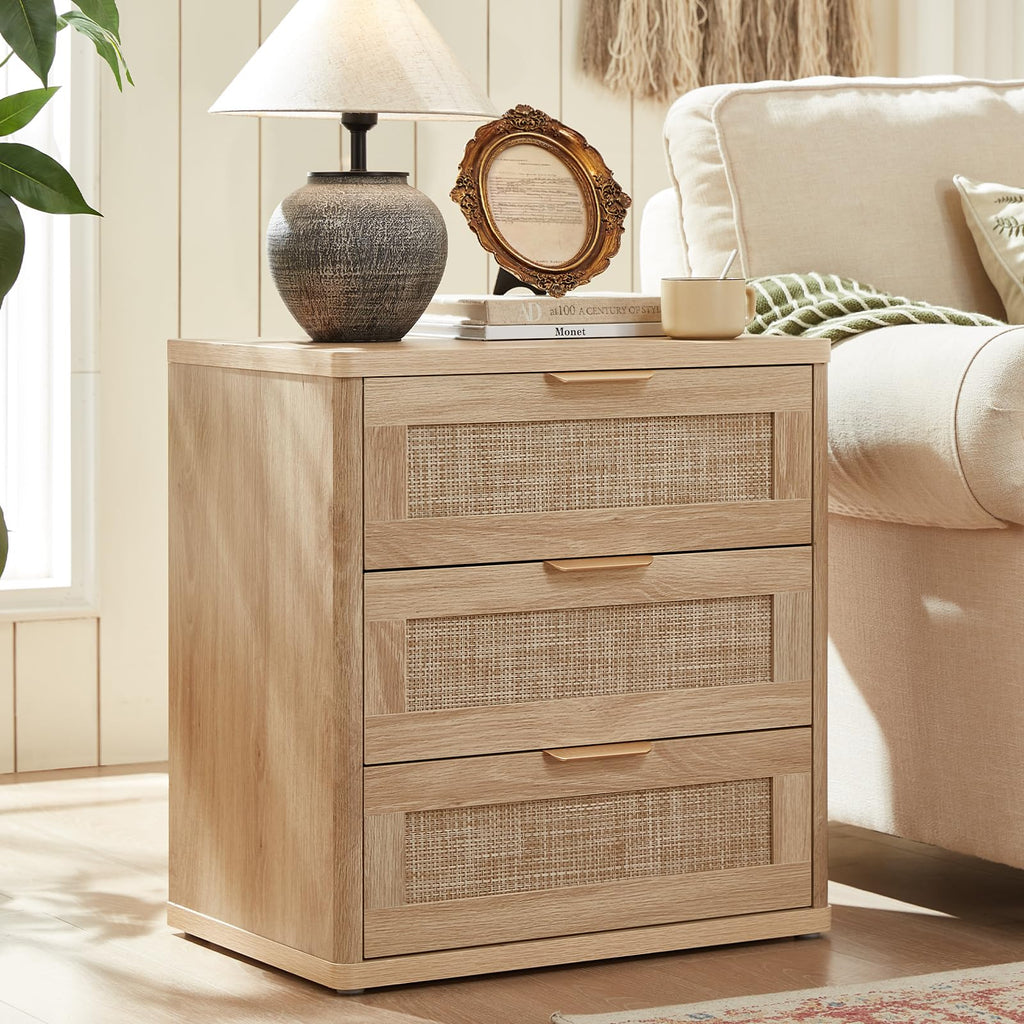 LEYAOYAO Rattan Dresser and Nightstand Sets 3 Piece, Natural