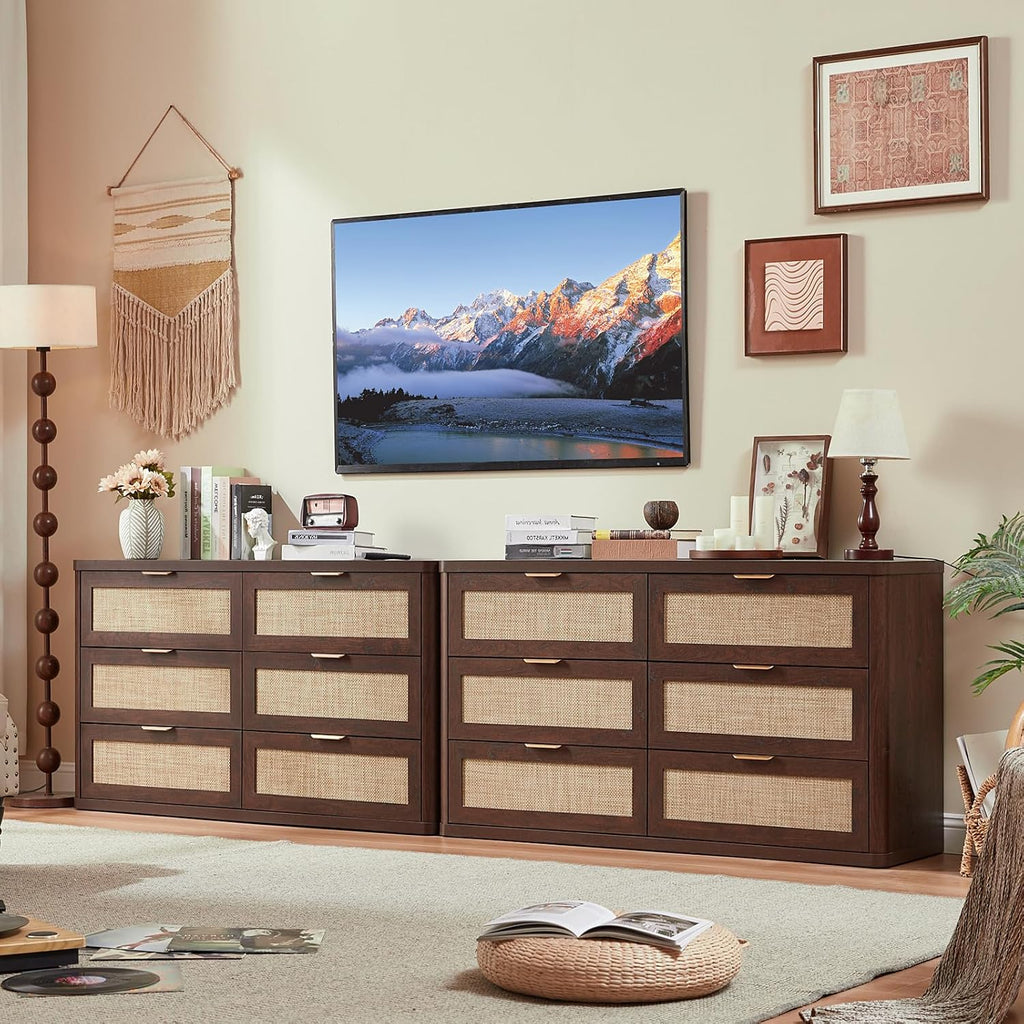 LEYAOYAO Rattan 23" Nightstands with Charger Station 2 Drawers