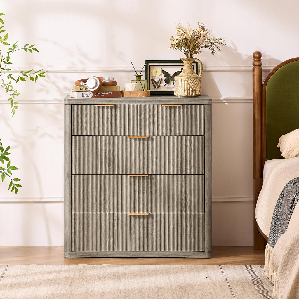 LEYAOYAO 23" Wide Fluted Night Stand with Charging Station, 3 Drawers Large End Table with Storage, LightGrey Nightstand Wood Bedside Tables, Farmhouse Cabinet Dresser for Bedroom, Closet
