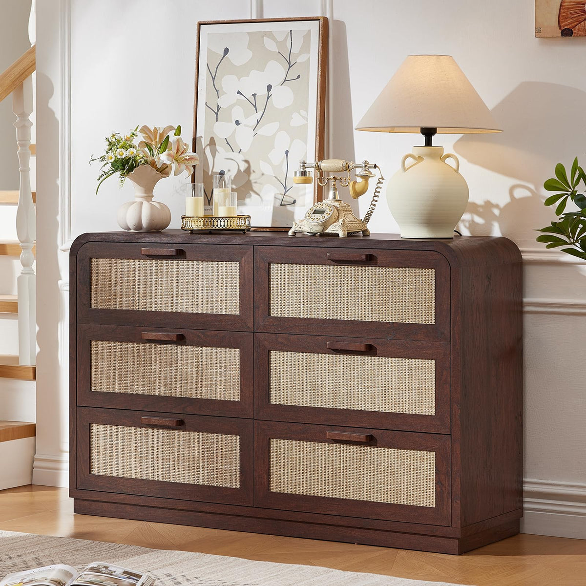 LEYAOYAO Rattan Nightstands Set of 2 with Charging Station, Natural