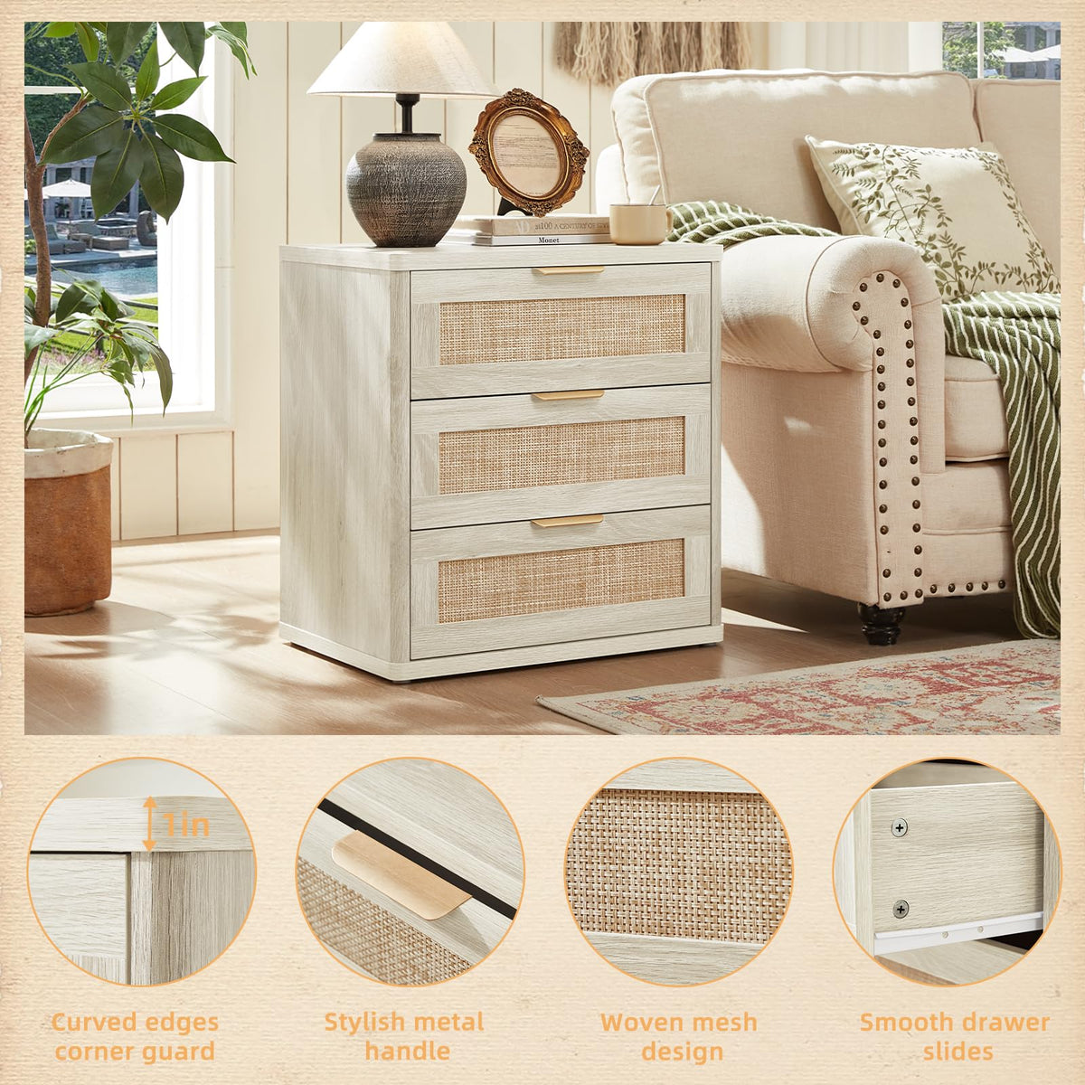 LEYAOYAO Rattan Dresser for Bedroom, 41" Tall Chest of Drawers