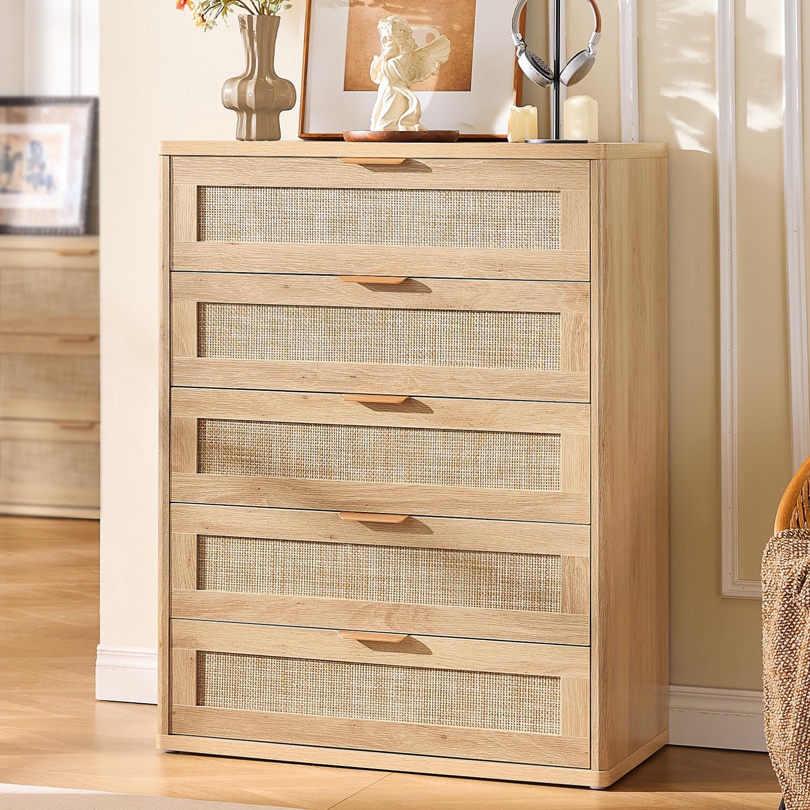 LEYAOYAO Rattan Dresser for Bedroom, 41" Tall Chest of Drawers