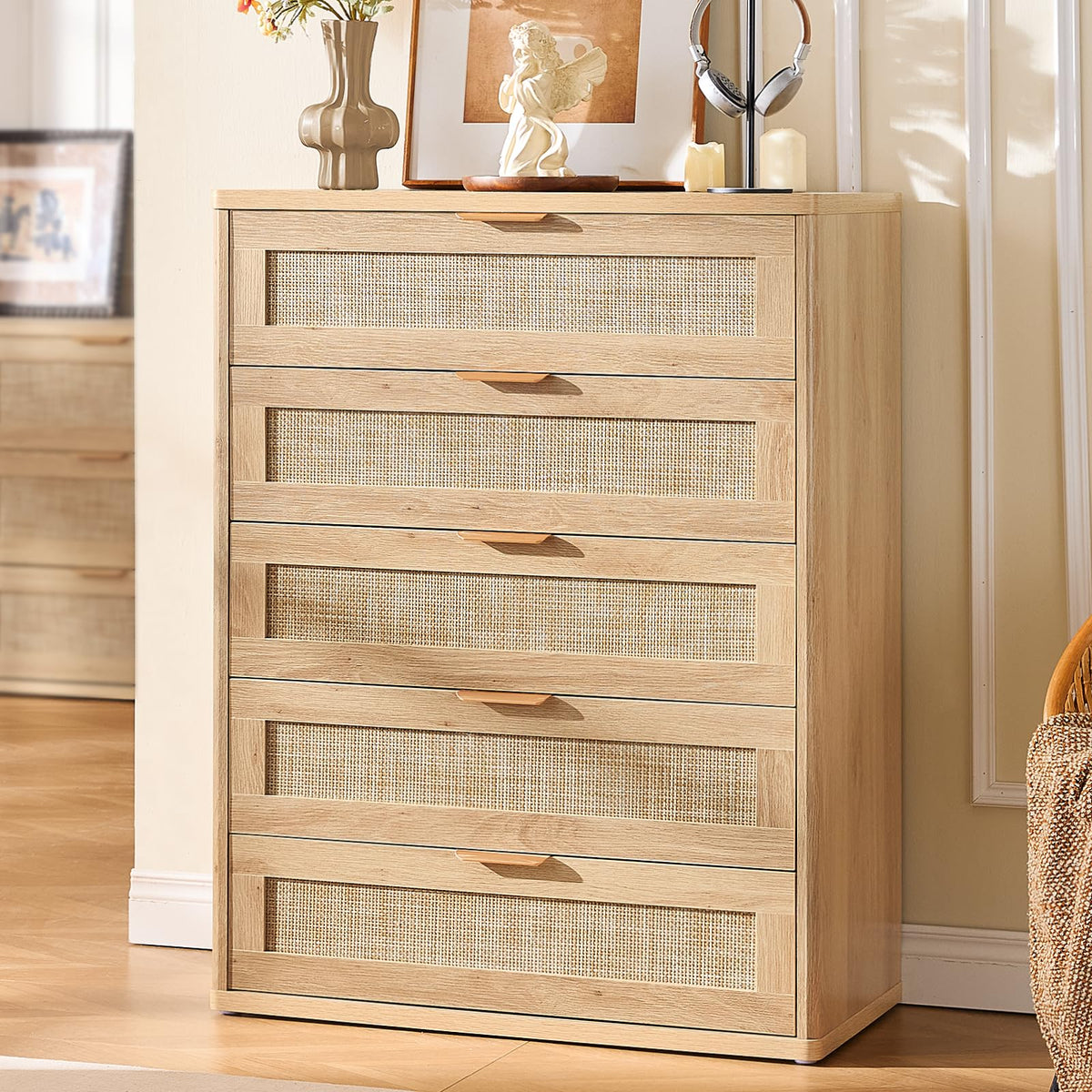 LEYAOYAO Rattan Dresser for Bedroom, 41" Tall Chest of Drawers
