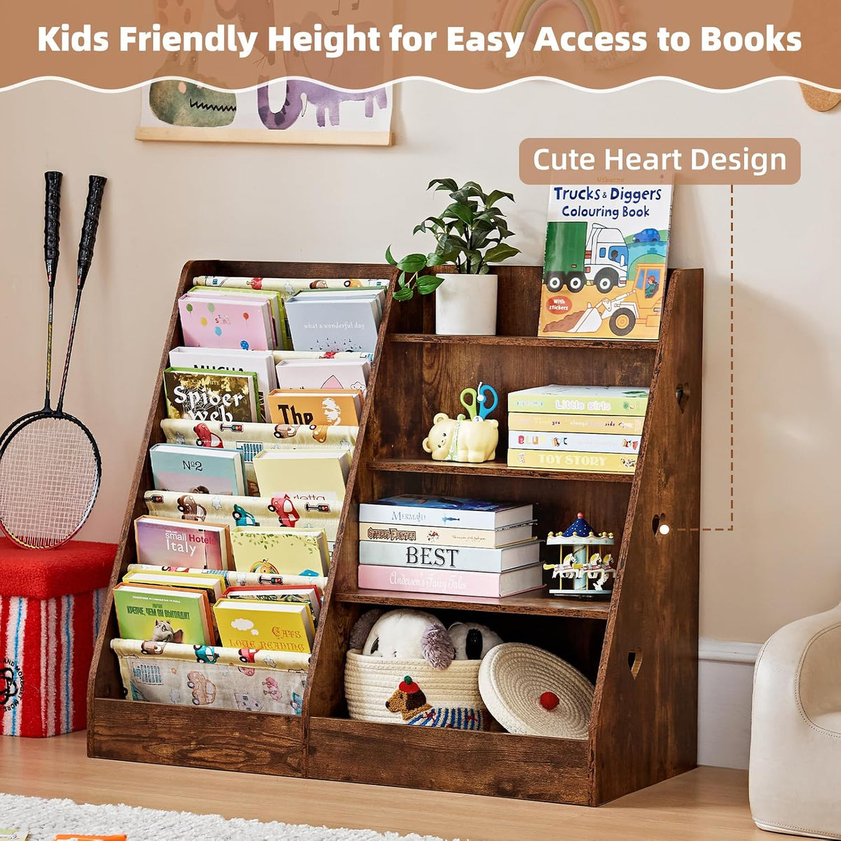 Lerliuo 4 Tier Kids Bookshelf, Book Shelf for Kids Rooms