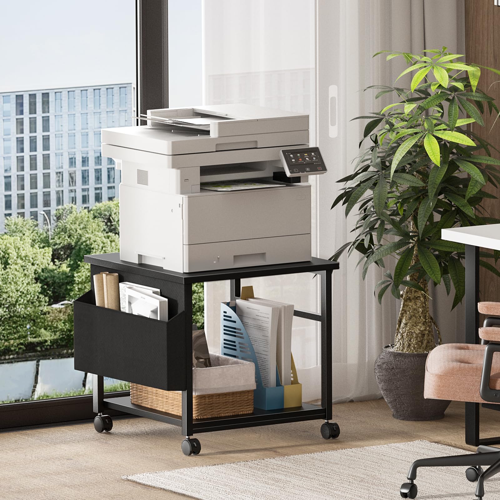 Lerliuo White Large Printer Stand with Storage