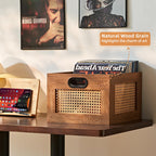 LEYAOYAO Vinyl Record Storage, Rattan Record Crate for Vinyl Albums Holder