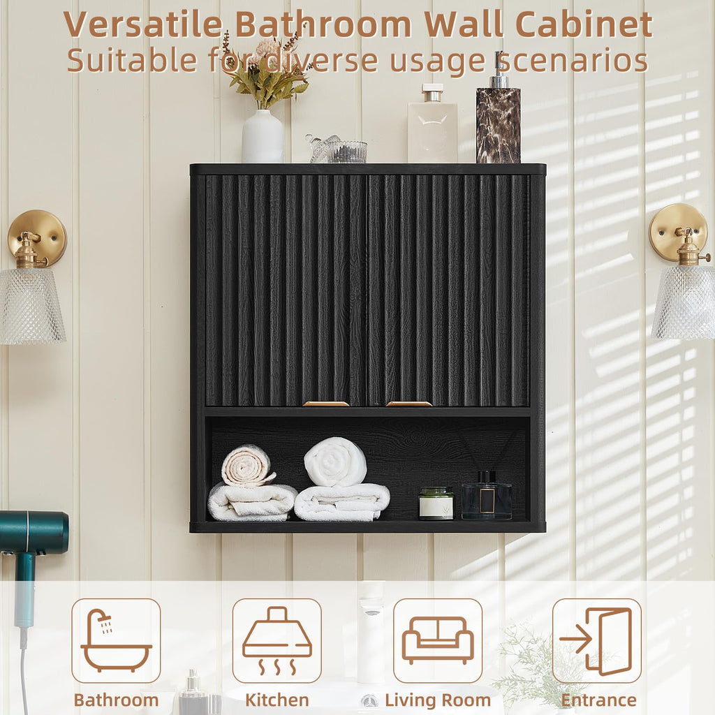 LEYAOYAO Modern Fluted Bathroom Wall Cabinet, Wall-Mounted Medicine Cabinet