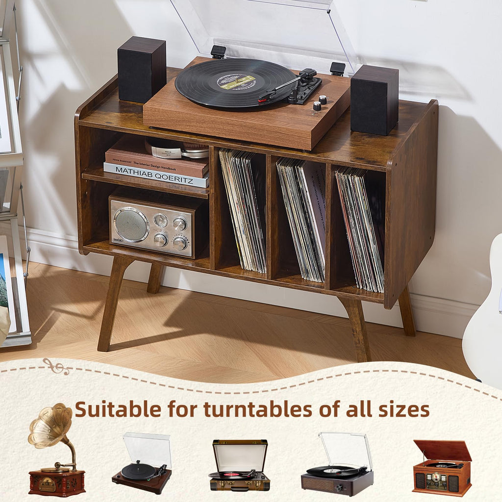 Lerliuo Record Player Stand with 4 Cabinet Holds Up to 220 Albums,Oak