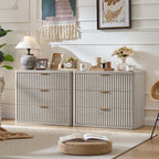 LEYAOYAO 31" Wide Fluted Nightstand with Charging Station, Oversized Extra Large 1 Drawer Night Stand with Golden Handle, Antique White Bedside Table Tall End Tables,for Bedroom, Living Room, Hallway