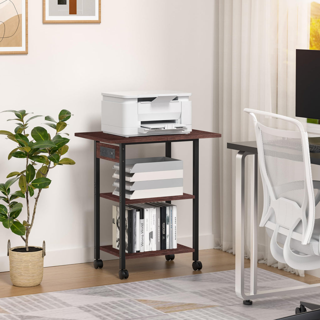 Lerliuo 3-Tier Printer Stand, Industrial Mobile Printer Table with Storage Shelf and Steel Frame, Rolling Printer Cart Holder with Lockable Wheels for Home, Office (White)