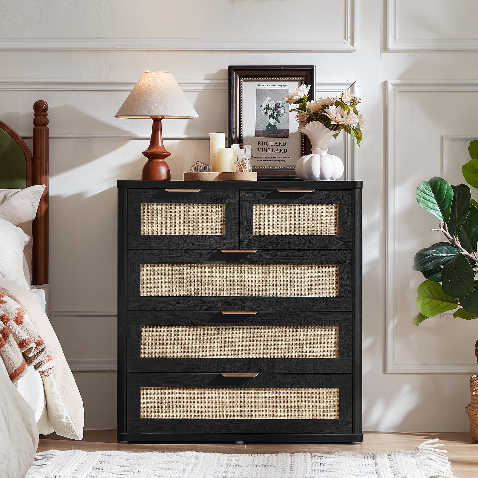 LEYAOYAO Rattan Dresser for Bedroom, 41" Tall Chest of Drawers