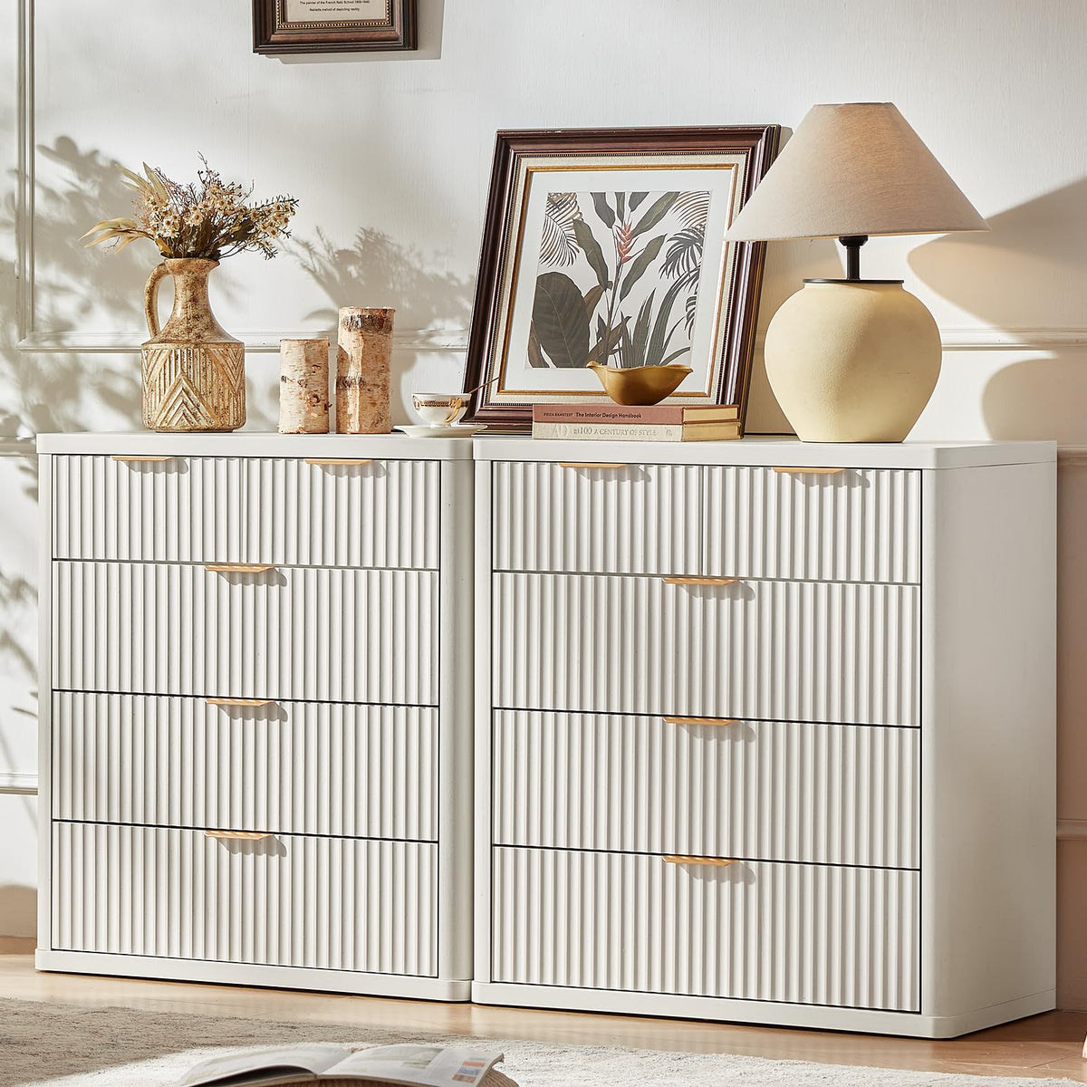 LEYAOYAO 23" Wide Fluted Night Stand with Charging Station, 3 Drawers Large End Table with Storage, LightGrey Nightstand Wood Bedside Tables, Farmhouse Cabinet Dresser for Bedroom, Closet