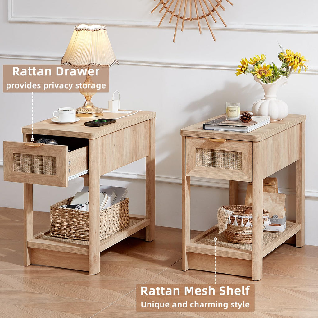Lerliuo 24 x 14'' Narrow Night Stand Set 2 with Charger USB Ports