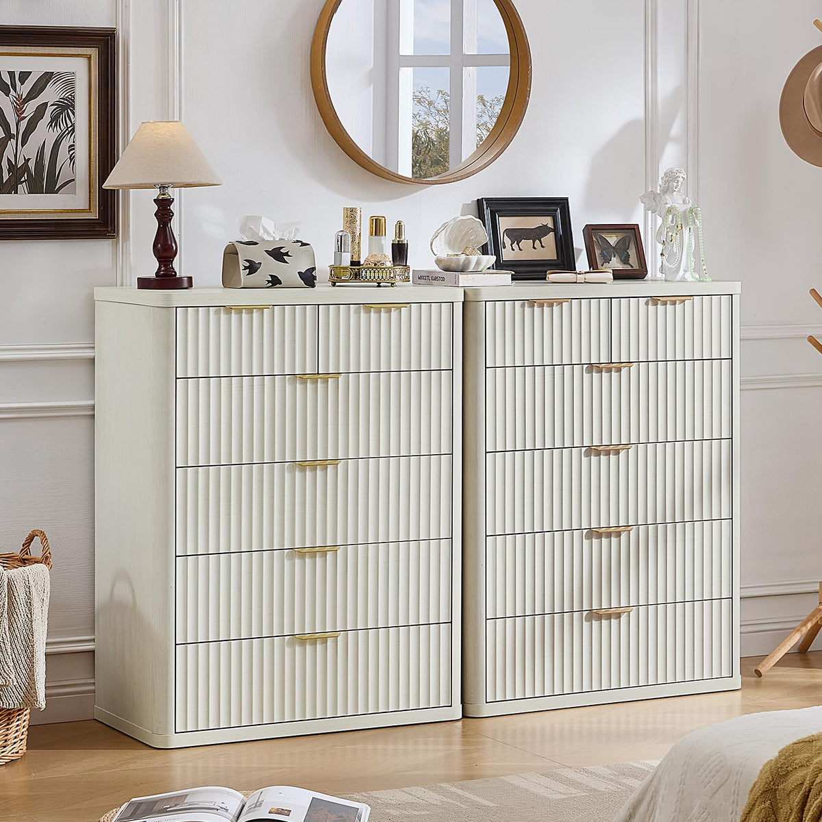 LEYAOYAO 23" Wide Fluted Night Stand with Charging Station, 3 Drawers Large End Table with Storage, LightGrey Nightstand Wood Bedside Tables, Farmhouse Cabinet Dresser for Bedroom, Closet