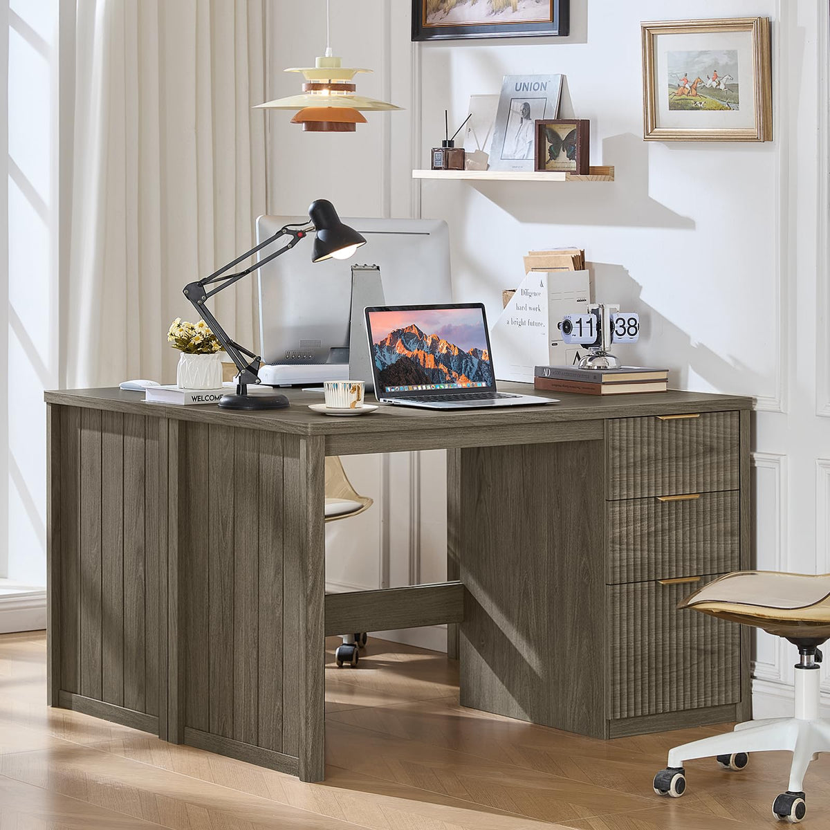 LEYAOYAO Office Desk 48" with 3 Drawers Storage File Cabinet