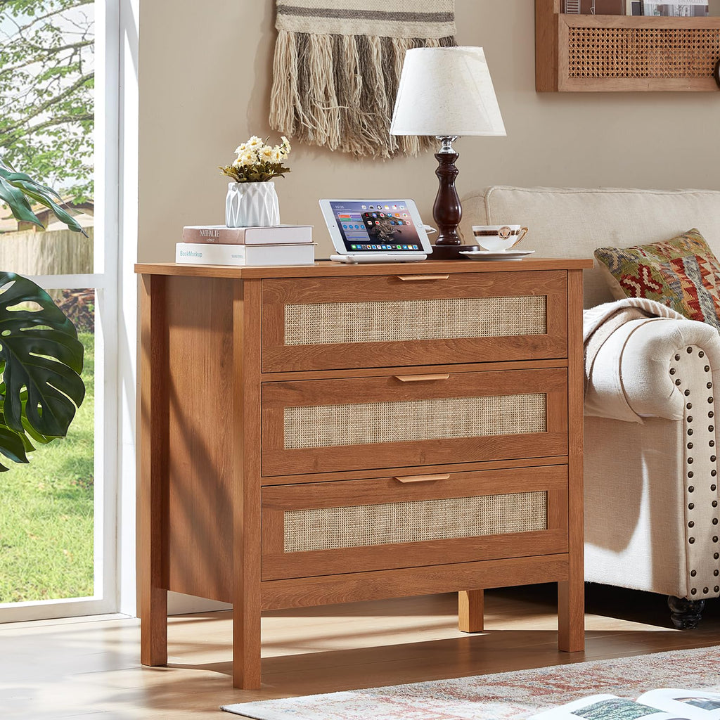LEYAOYAO 26.8" Wide Rattan Nightstands Set of 2, Large Boho Night Stand