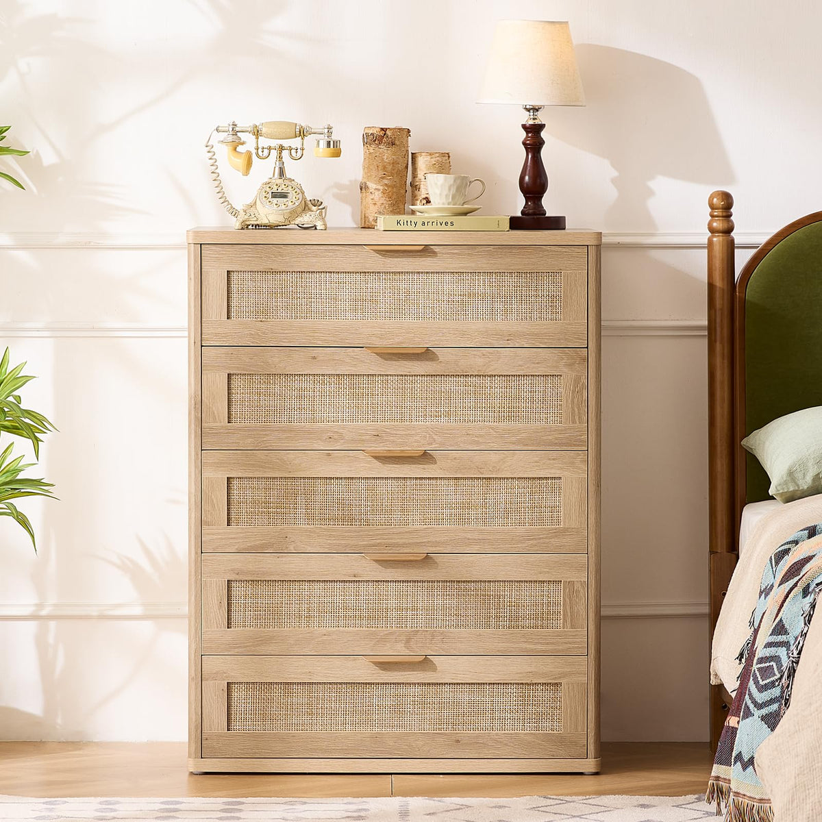 LEYAOYAO Rattan Dresser for Bedroom, 41" Tall Chest of Drawers