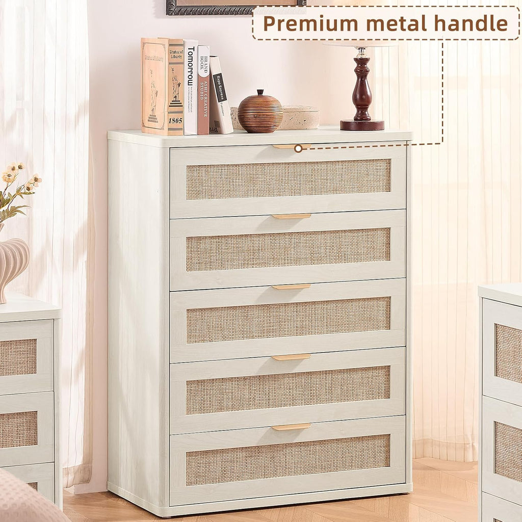 LEYAOYAO Rattan 23" Nightstands with Charger Station 2 Drawers