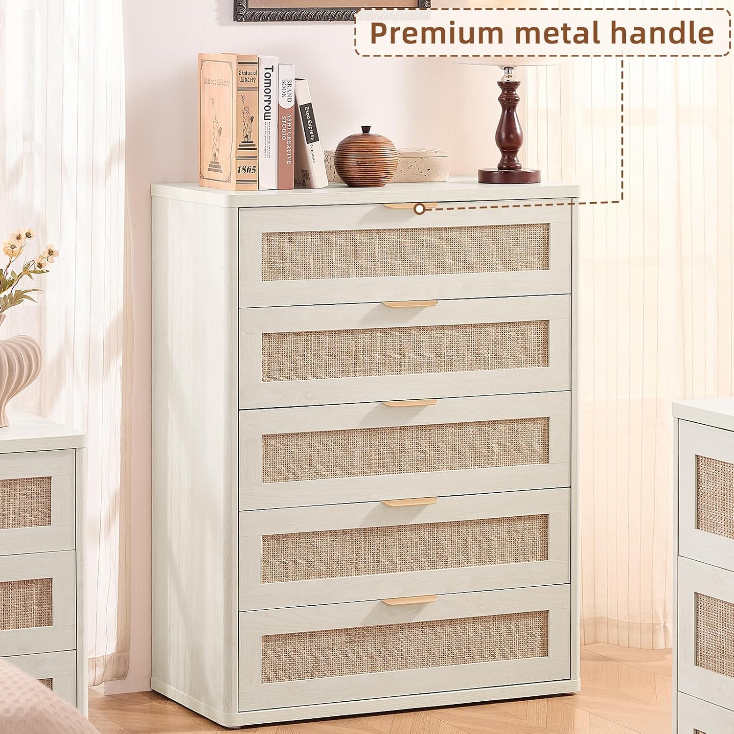 LEYAOYAO Rattan 23" Nightstands with Charger Station 2 Drawers