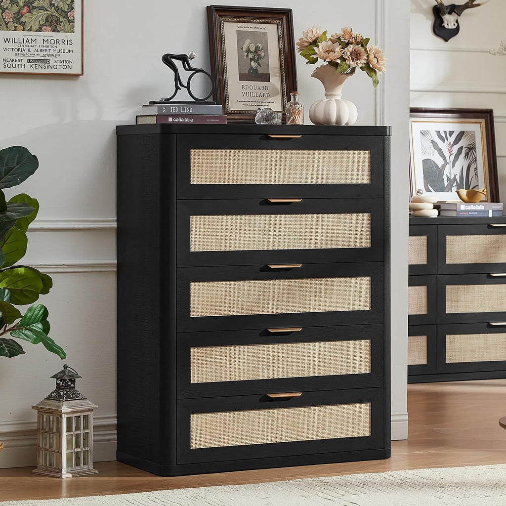 LEYAOYAO Rattan 23" Nightstands with Charger Station 2 Drawers