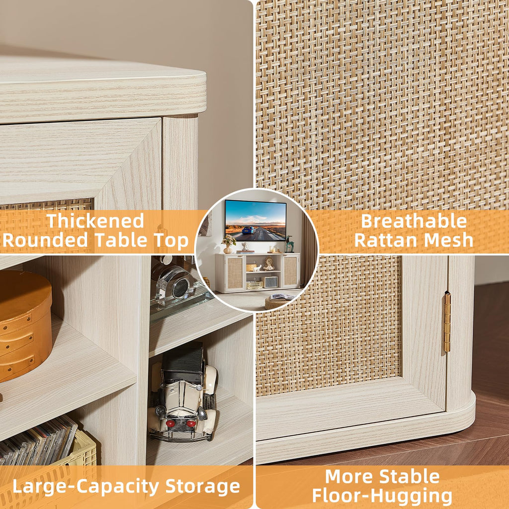 LEYAOYAO Rattan TV Stands for Living Room, Walnut