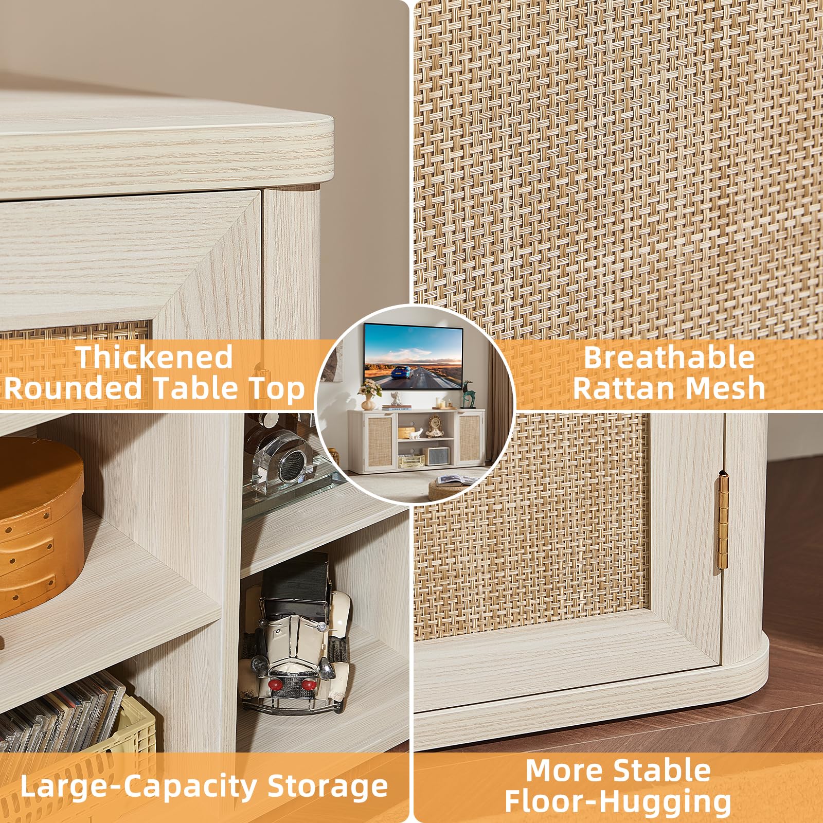LEYAOYAO Rattan TV Stands for Living Room, Walnut