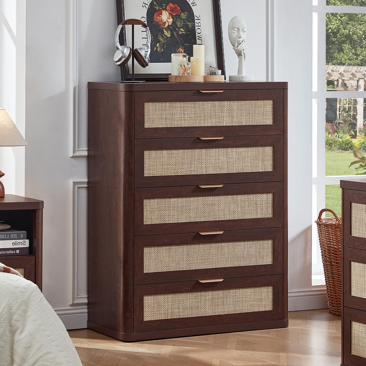 LEYAOYAO Rattan Dresser for Bedroom, 41" Tall Chest of Drawers