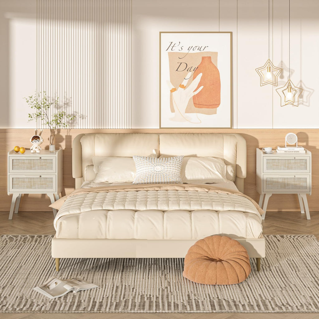 Lerliuo Rattan Nightstands Set of 2 for Bedroom, 2 Drawers