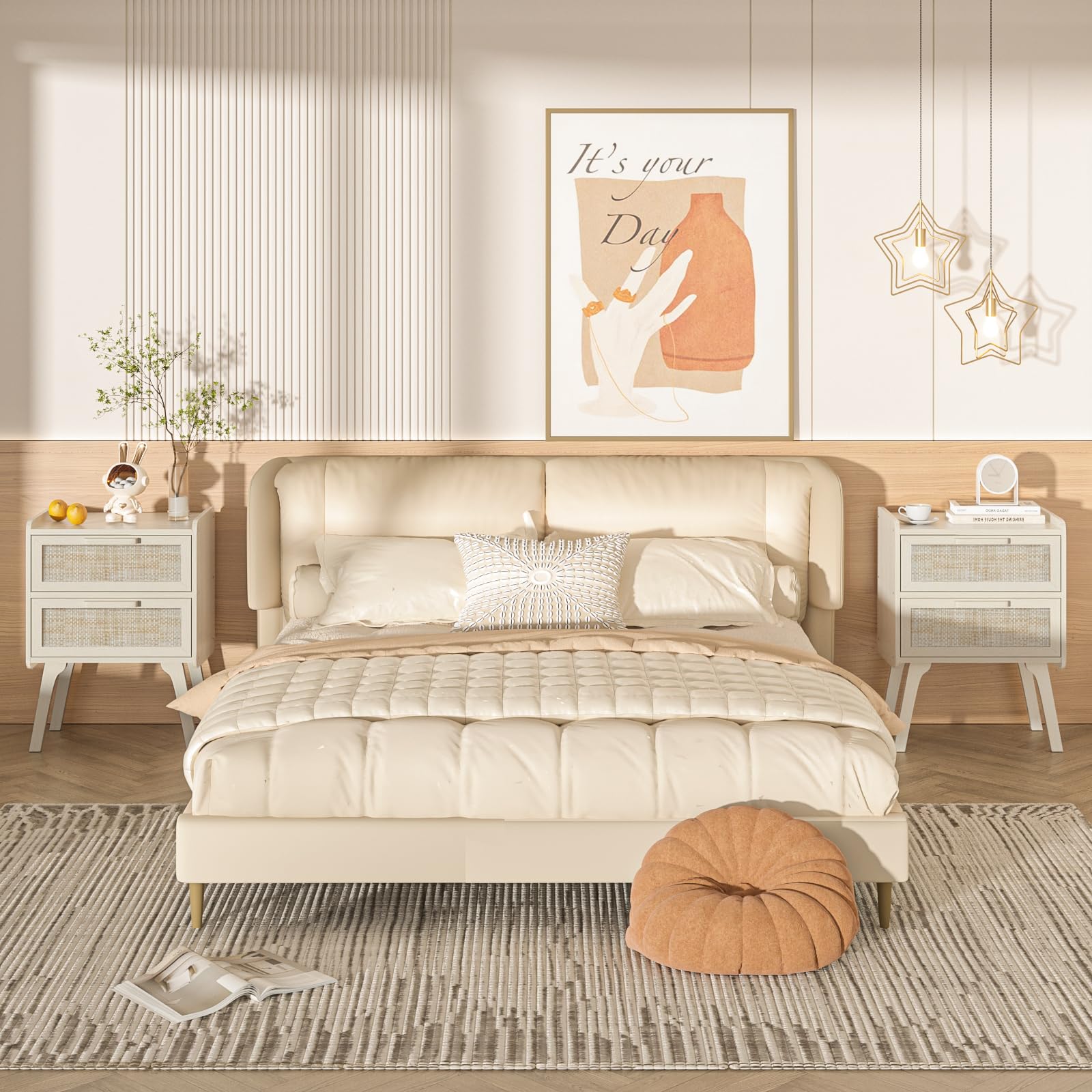 Lerliuo Rattan Nightstands Set of 2 for Bedroom, 2 Drawers