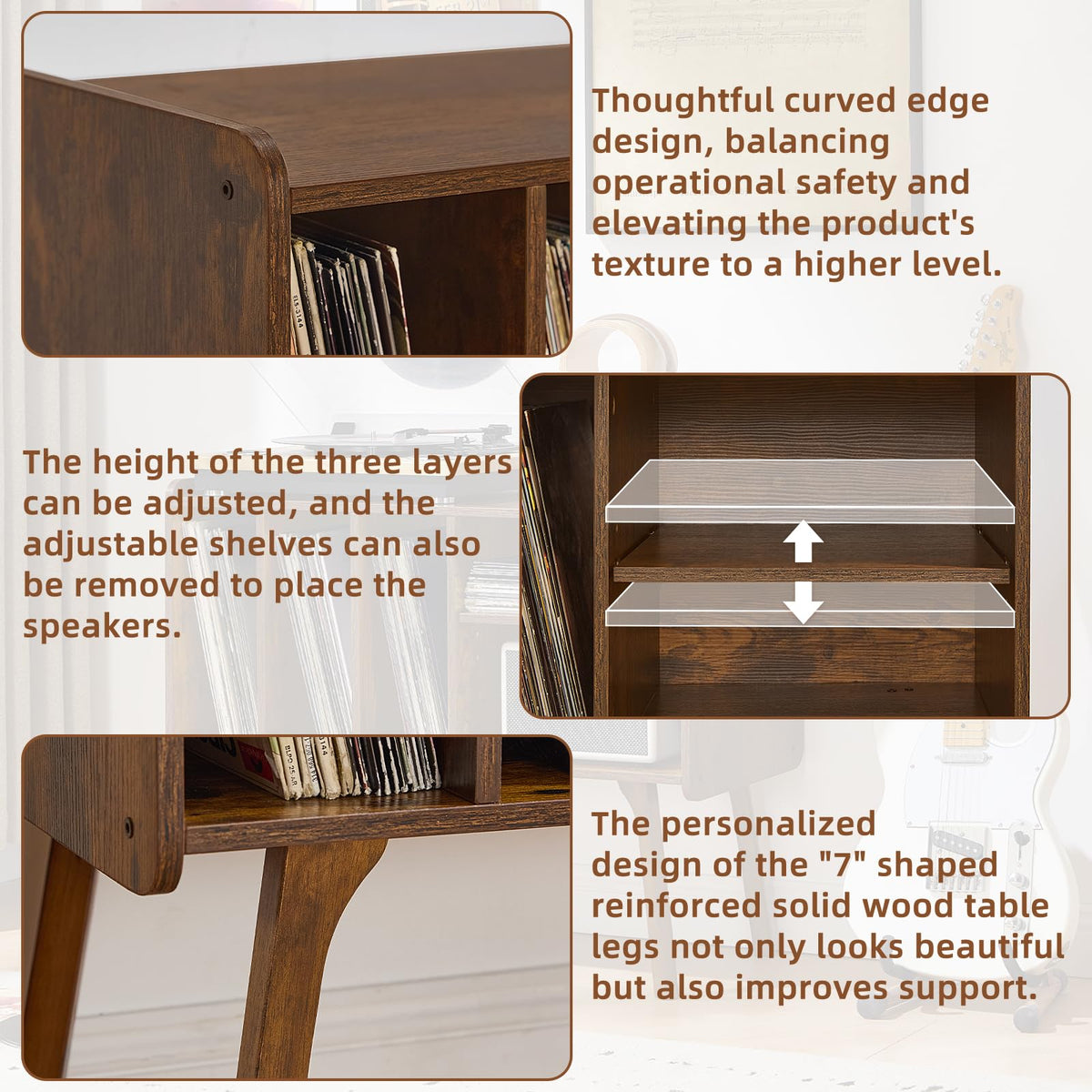 Lerliuo Record Player Stand with 4 Cabinet Holds Up to 220 Albums,Oak